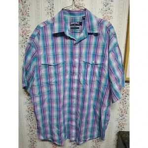 Panhandle Slim Western Shirt Men's Large Short Sleeve Purple Striped Cotton